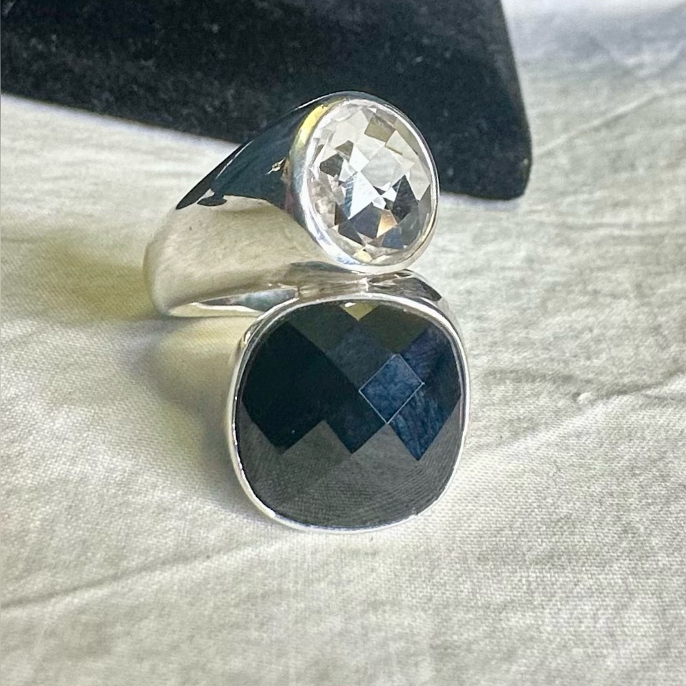 Michael Dawkins Sterling Silver Black Clear Wrap Ring Size 575 87$